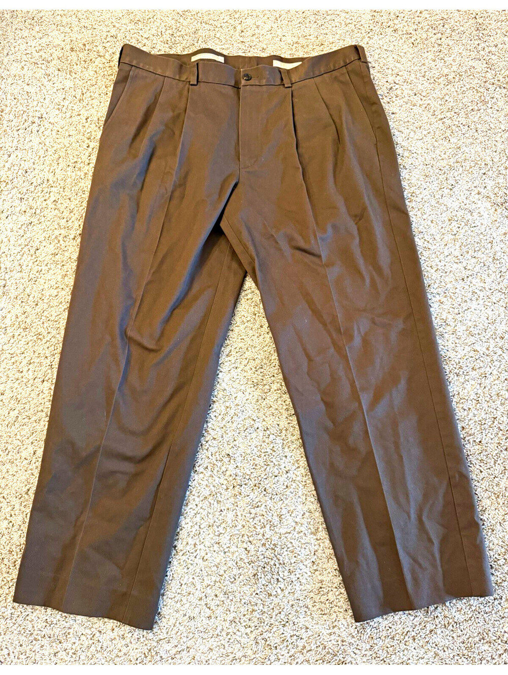 Nordstrom Men’s Brown Pleated Chino Dress Pants 40x30 Wrinkle-Free Cotton Preppy